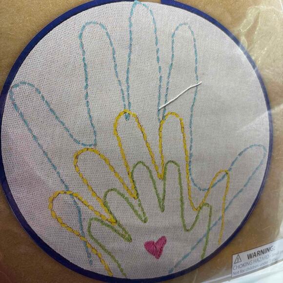 Family Handprint Embroidery Kit DIY Craft Set Hoop Canvas Thread Marker New Seal - Picture 3 of 5